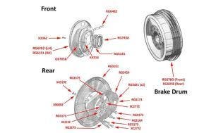 Brake Drums & Backplates, Silver Dawn (chassis SCA1 on), Silver Wraith (chassis WME1 on), MKVI (chassis GT1 on) & R-Type (all chassis)