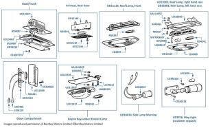 Interior Lamps, chassis numbers 01001-08634 (4-door cars)