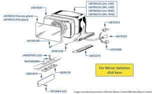 Door Mirror, 4-door cars, chassis numbers 31001-55761 (painted, mounted on door)