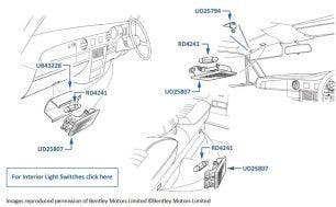 Footwell & Sunvisor Lamps (4-door cars), chassis numbers 12001-46783