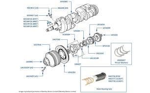 Crankshaft, Main Bearings & Pulley chassis numbers 39628-41648 (Except Solex Carburetor Cars)