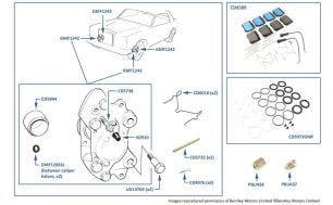 Front Calipers, 4-door cars other than Touring Limousine, chassis numbers 20001-46783 (cars with ABS)