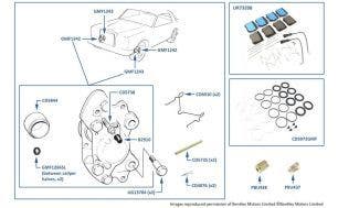 Front Calipers, 4-door cars other than Touring Limousine, chassis numbers 54001 on (cars with 280 mm discs)