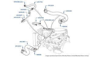 Radiator Hoses, Corniche & Continental, chassis numbers 05038-16968 (USA & Japan)