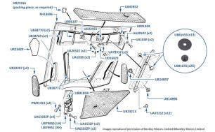 Bonnet/Hood, Hinges & Insulation, 4-door cars, chassis numbers 31001-35895