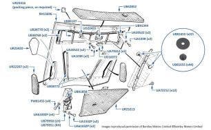 Bonnet/Hood, Hinges & Insulation, 4-door cars, chassis numbers 20001-27799