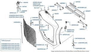 Grille (with mesh), Bentley 4-door cars, chassis numbers 66006-66901 (cars with wraparound bumper)