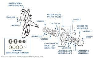 Hub, Axle & Wheel Bearings (Front), Turbo RT, chassis numbers 66006-66750