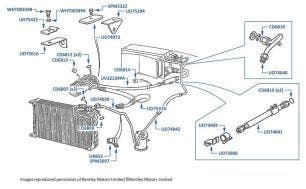 Air Conditioning Hoses & Pipes, Corniche & Continental, chassis numbers 50042-50170