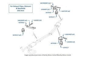 Exhaust Hangers, 2-Box System, Silver Spirit, Silver Spur, Bentley Eight, Mulsanne, Mulsanne S & Mulsanne SL, chassis numbers 20003-26418 (other than USA, Japan & Australia)