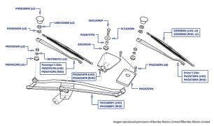 Windscreen Wipers, Silver Seraph (chassis 01002-06619), Park Ward (chassis 07501-07621), Arnage Green Label (all chassis), Arnage 4.4L Birkin (all chassis), Arnage Red Label (chassis 04001-06618) & Arnage Le Mans (chassis 06341-06620)