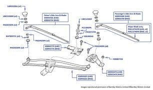 Windscreen Wipers, Arnage R (chassis 13514-14308), Arnage RL (chassis 19600-19679), Arnage T (chassis 13504-14285), Arnage Final Series (chassis 07910-14385), Azure (chassis 13500-14495) & Brooklands Coupe (all chassis)